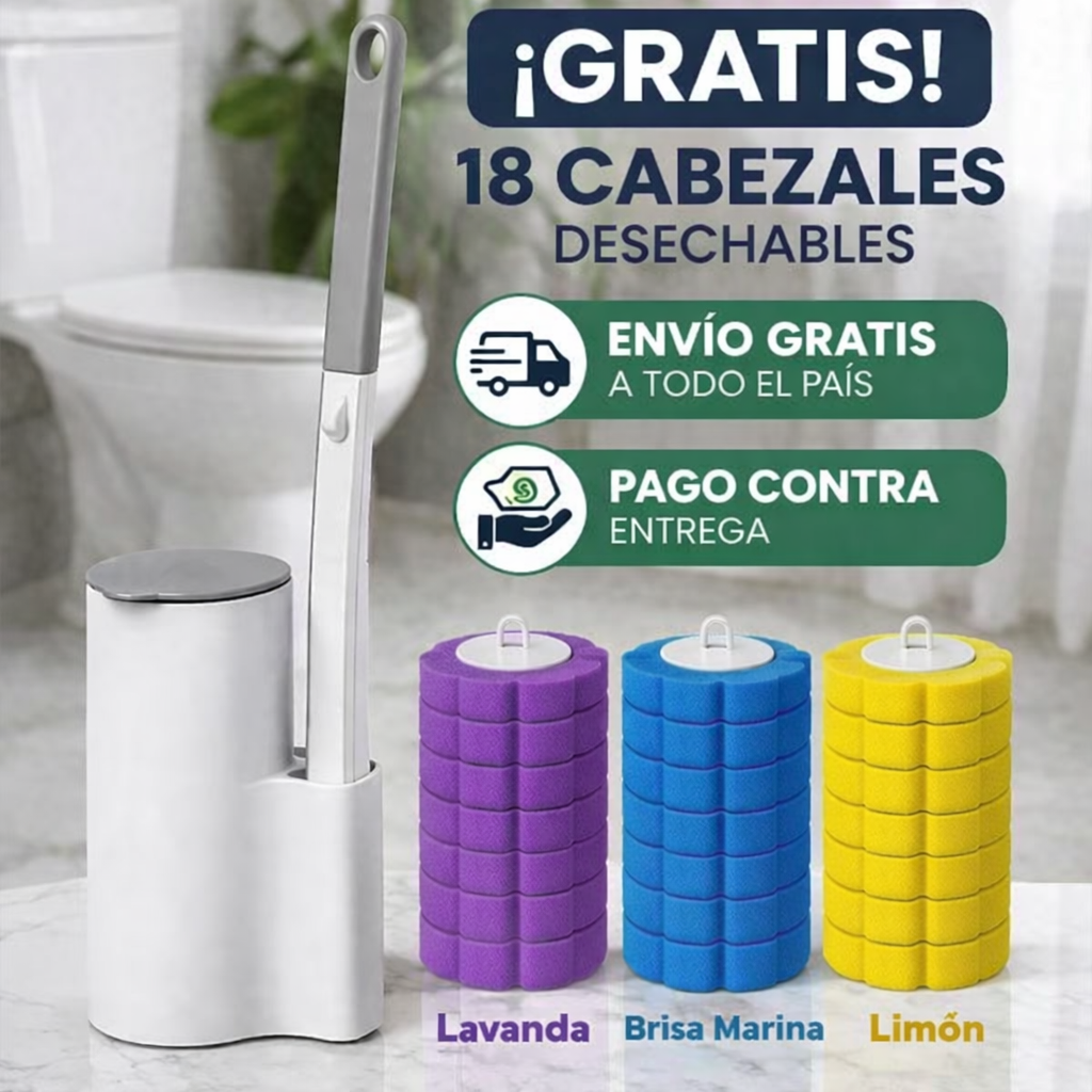 BañoClean™ Cepillo para inodoro con cabezales desechables - Limpieza profunda sin contacto