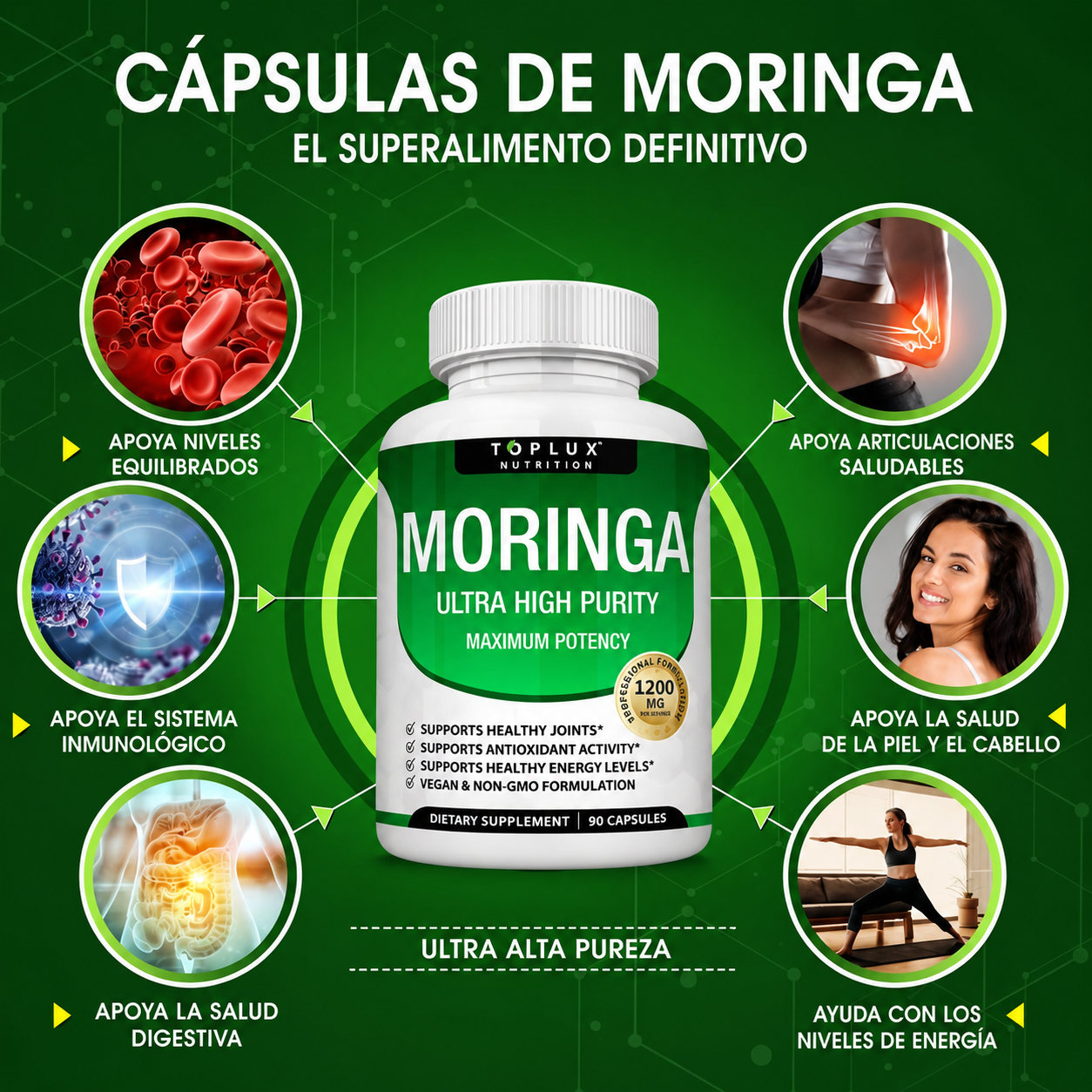 Moringa 1200mg Superalimento Verde en Cápsulas