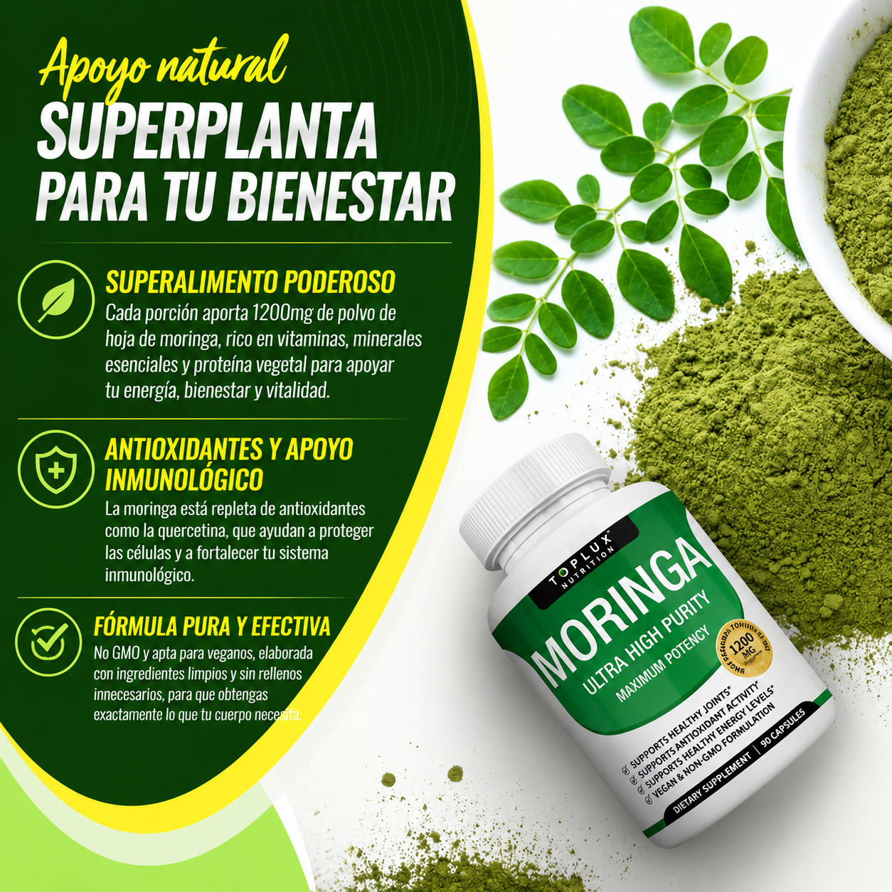 Moringa 1200mg Superalimento Verde en Cápsulas