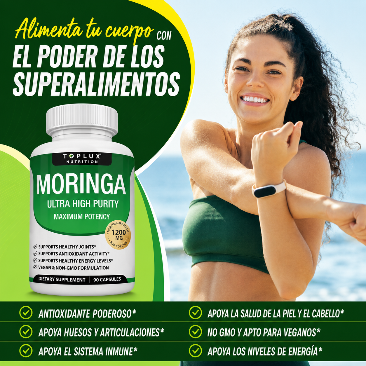 Moringa 1200mg Superalimento Verde en Cápsulas