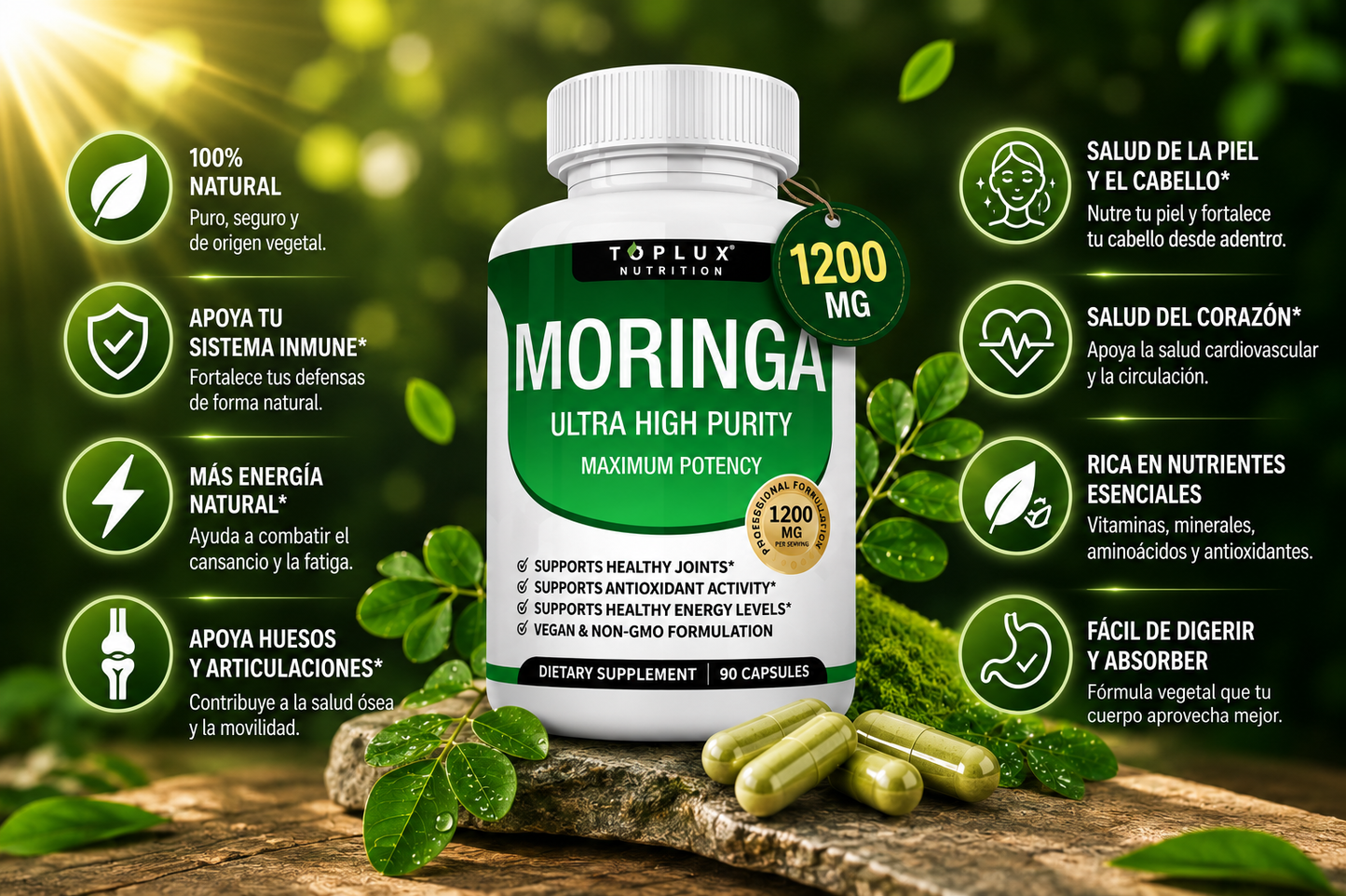Moringa 1200mg Superalimento Verde en Cápsulas