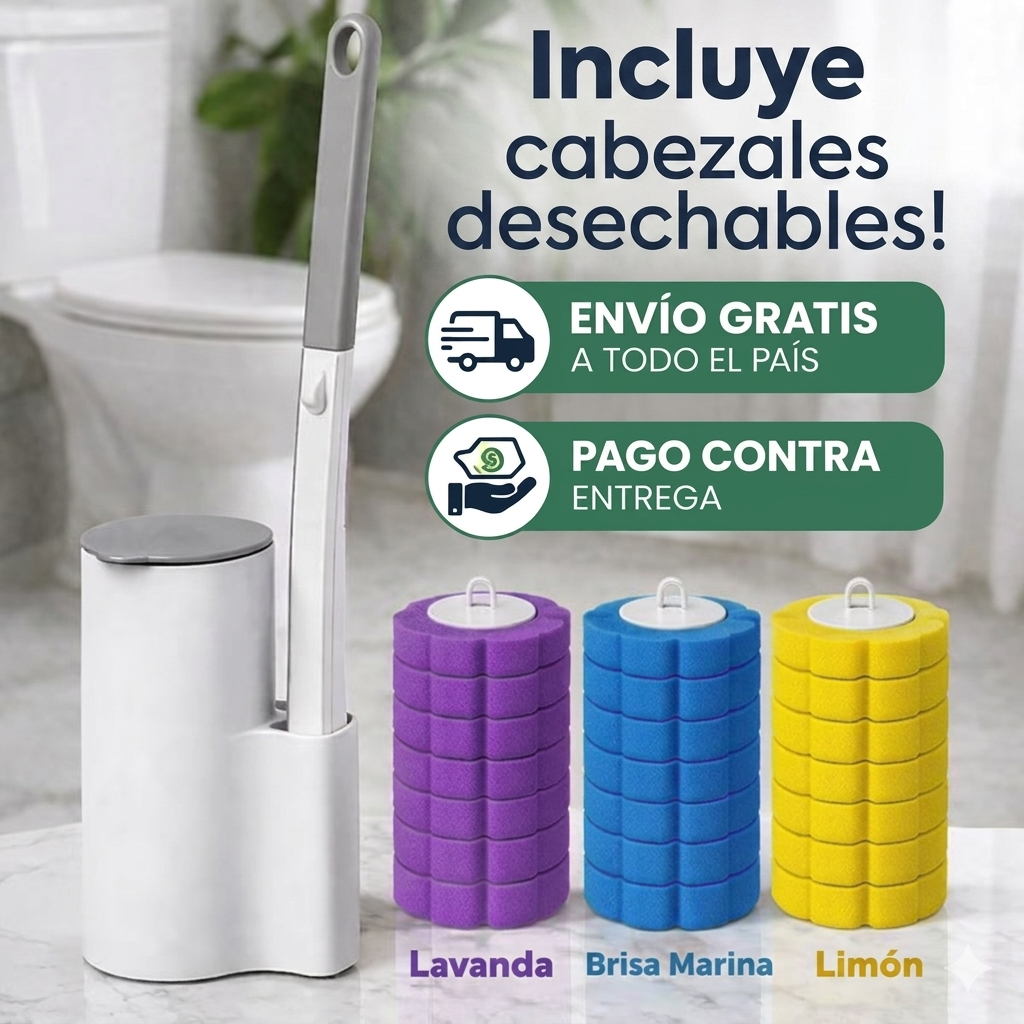 BañoClean™ Cepillo para inodoro con cabezales desechables - Limpieza profunda sin contacto